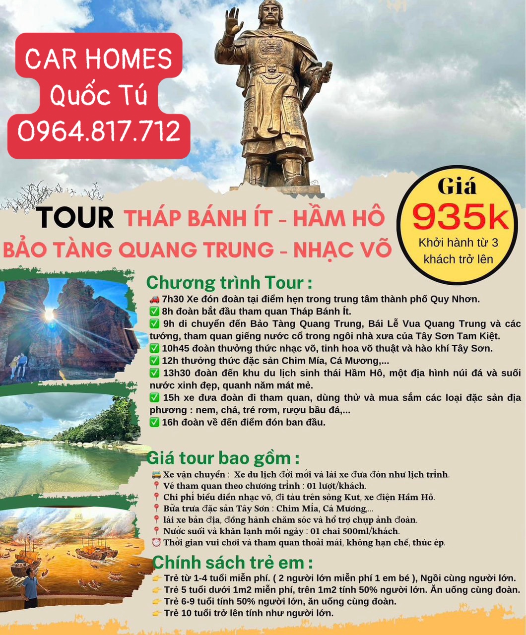 TOUR THÁP BÁNH ÍT - HẦM HÔ -  BẢO TÀNG QUANG TRUNG - NHẠC VÕ - 935k